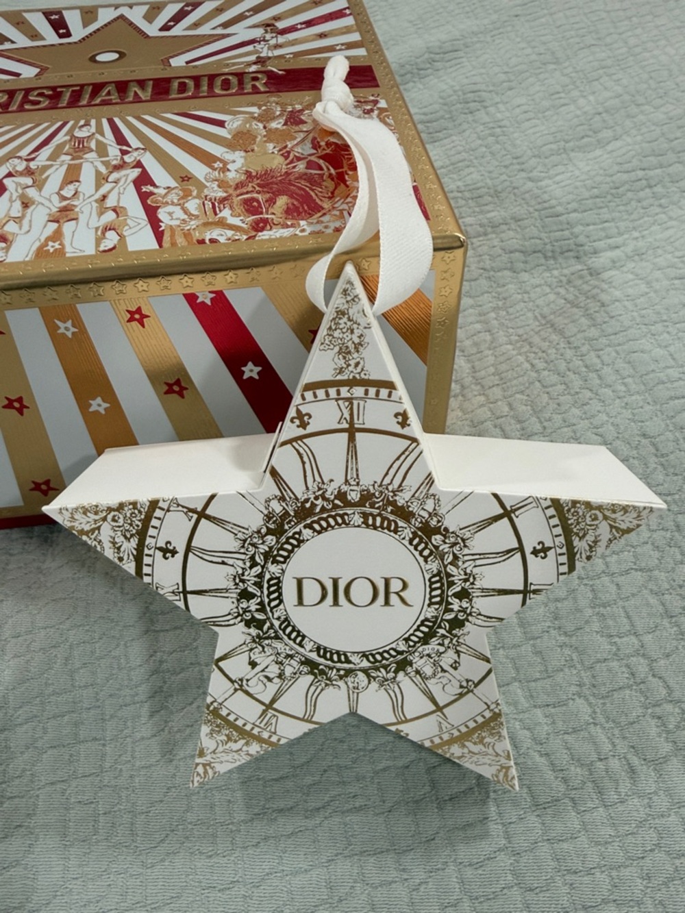 Dior Gold and Red Star Ornament with White Ribbon - Picture 2 of 6